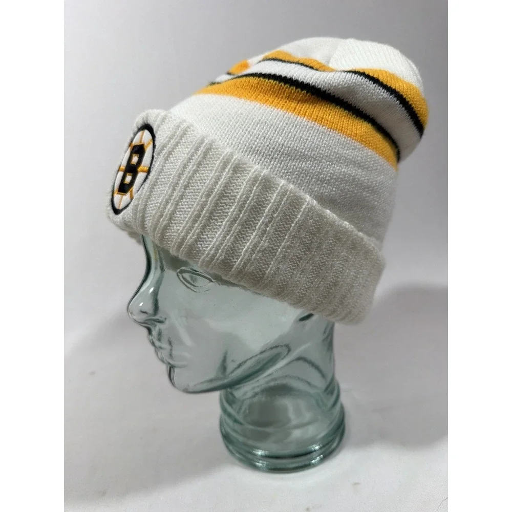 Vintage Boston Bruins Beanie White Stripe‎ NHL Hockey Streetwear Knit Cap